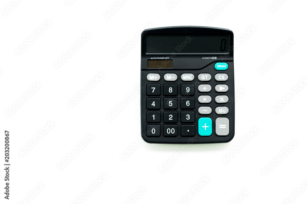 black calculator on the white backgrounds, topview isolated black calculator on the white backgrounds, topview isolated