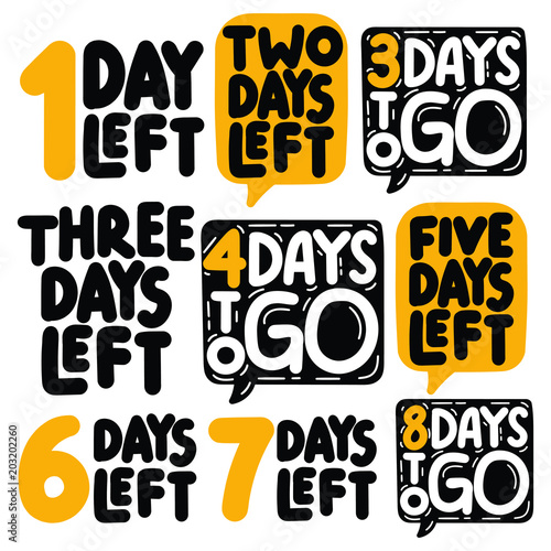 1,2,3,4,5,6,7,8 days to go. Hand drawn vector illustrations on white background.