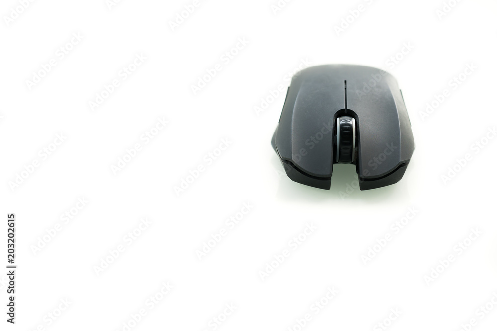Wireless black computer mouse isolated on white background, frontview Wireless black computer mouse isolated on white background, frontview