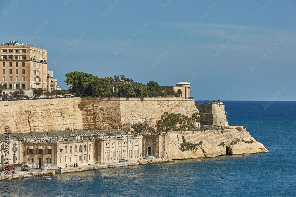 View of a coast and downtown of Valletta in Malta
