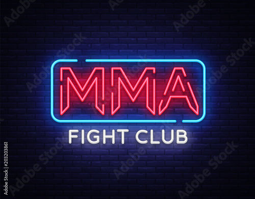 Fight Club neon sign vector. MMA neon symbol logo, design element on night battles, light banner, night neon advertisement