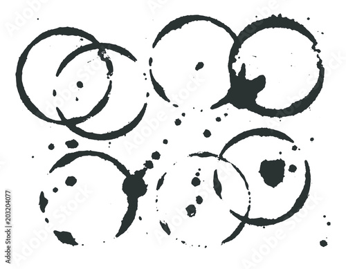 Coffee circle black vector texture on transparent background. Black and white coffee design element.