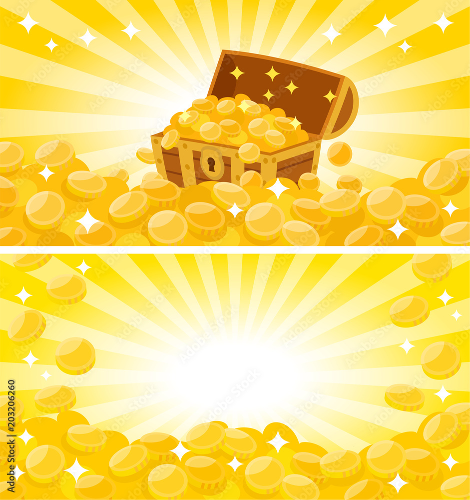 金貨と宝箱のバナー背景イラスト Stock Vector Adobe Stock