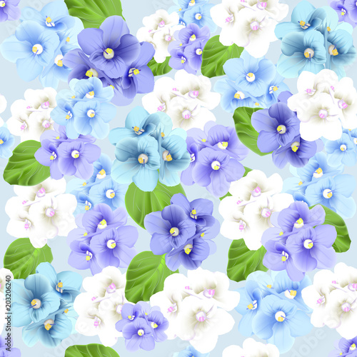 Vector botanical seamless pattern with violets flowers. Modern floral art in watercolor style for sales, 8 March, wedding, Valentine's Day, Mother's Day.