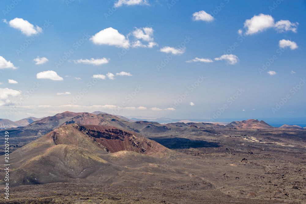 Volcanic landscape of Timanfaya National Park in Lanzarote, Canary Islands, Spain