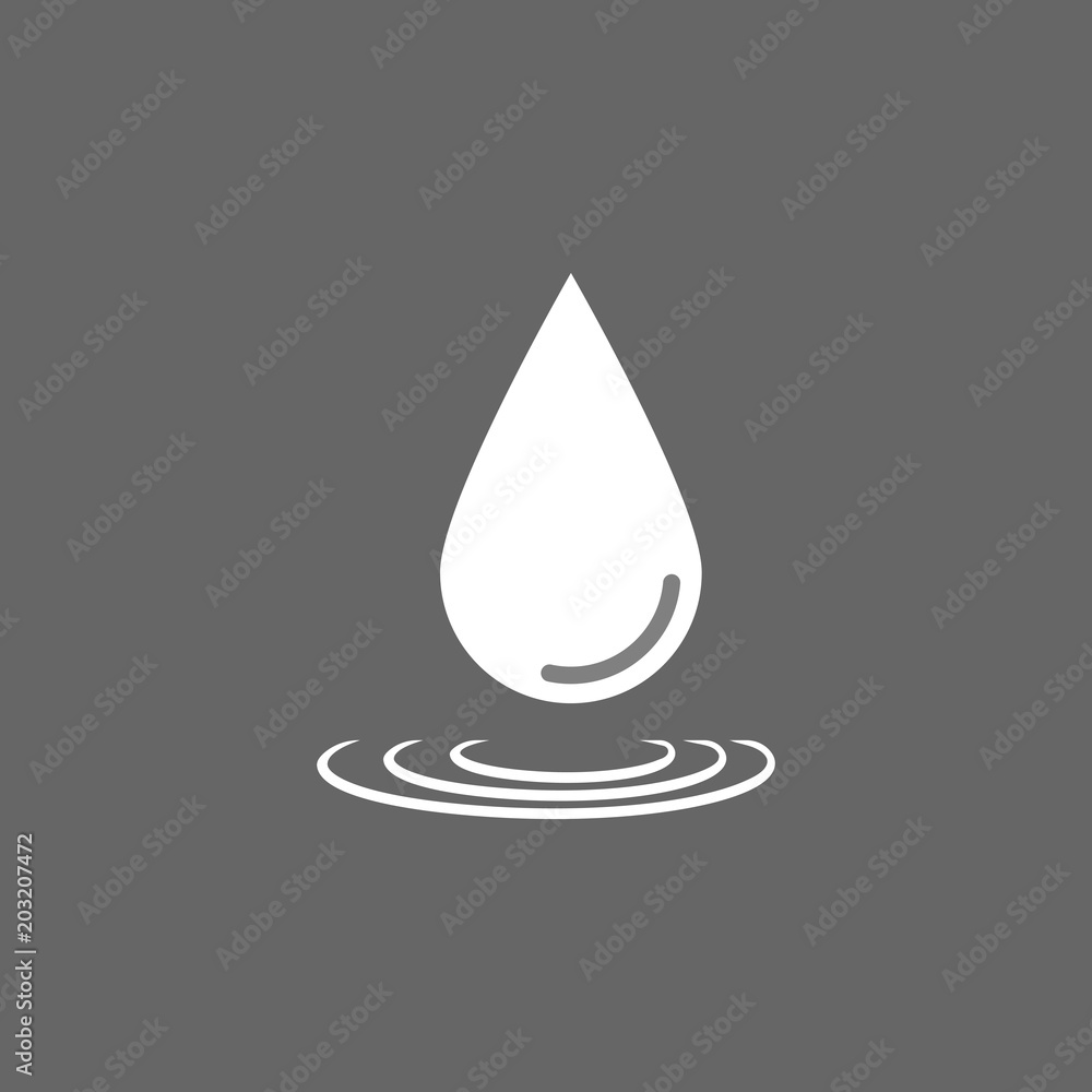 Water drop icon. Vector illustration, flat design. Grey on white background. Water drop icon. Vector illustration, flat design. Grey on white background.