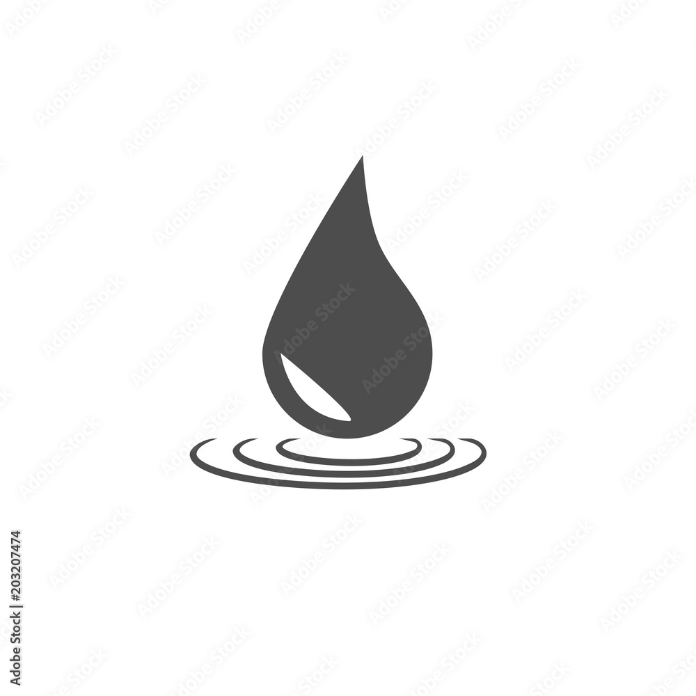Fototapeta premium Water drop icon. Vector illustration, flat design. Grey on white background.