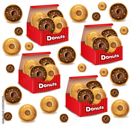 Donuts pattern Vector realistic. 3d deliclous dessert illustrations