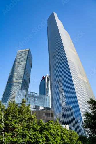 A low angle view of commercial building in Guangzhou  China 