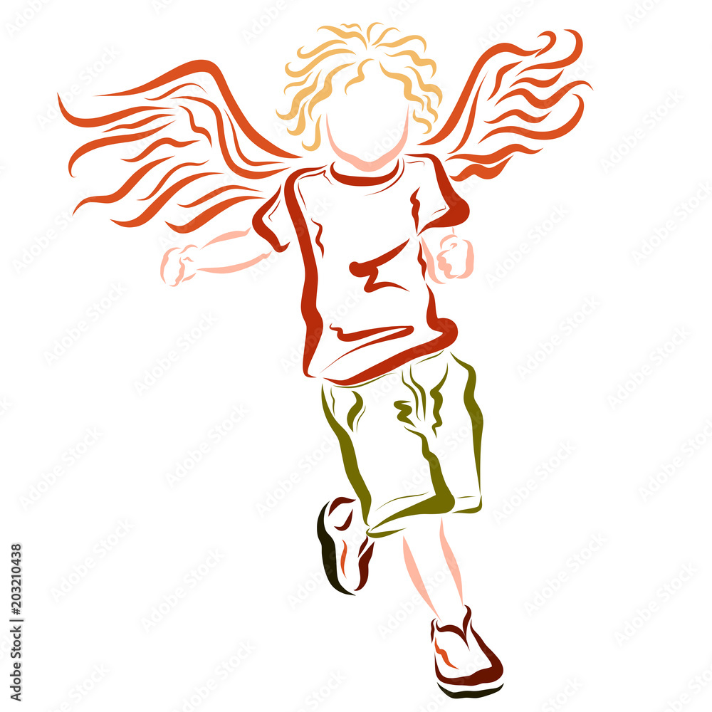 Running winged cheerful child, childhood Running winged cheerful child, childhood