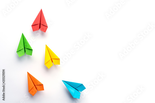 Paper plane on white background. Business competition concept.