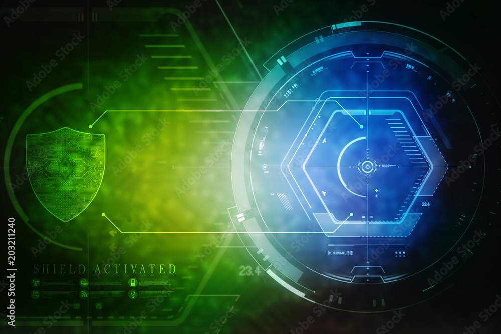 2d illustration Security concept - shield on digital code background 2d illustration Security concept - shield on digital code background