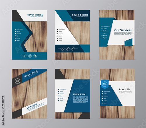 Brochure creative design. Multipurpose template with cover texture of wood background. Vertical a4 size format