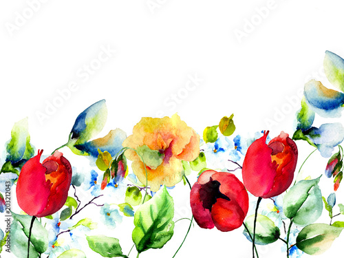 Obraz na płótnie Szablon dla karty z pozdrowieniami z Kwiaty ogrodowe