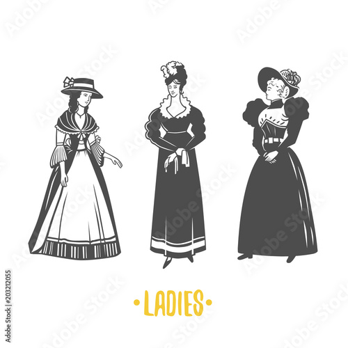 Lady, old fashion vector illustration.
