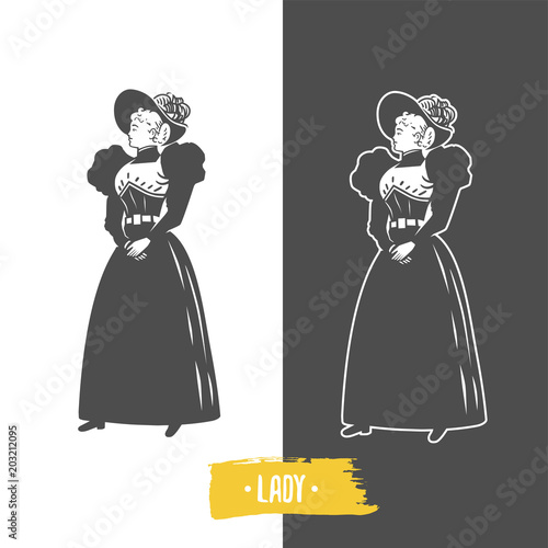 Lady, old fashion vector illustration.