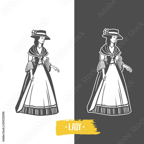 Lady, old fashion vector illustration.