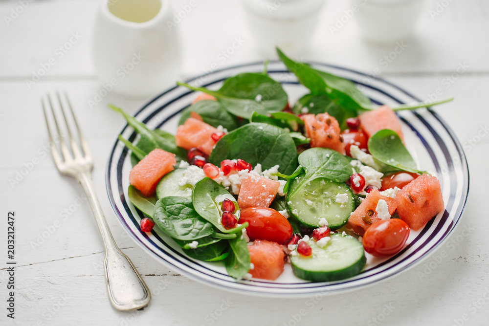 Fruit and vegetable salad in plate