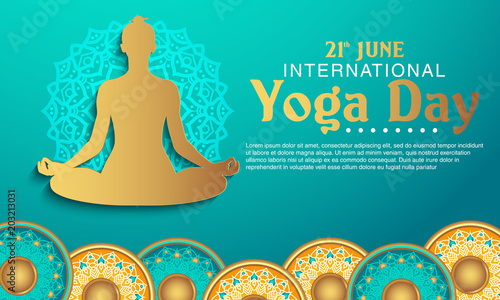 International Yoga Day vector illustration banner, brochure and poster design. June 21st celebrates world yoga day
