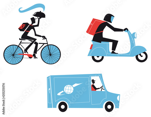 Delivery Workers Set, Packages And Move Service