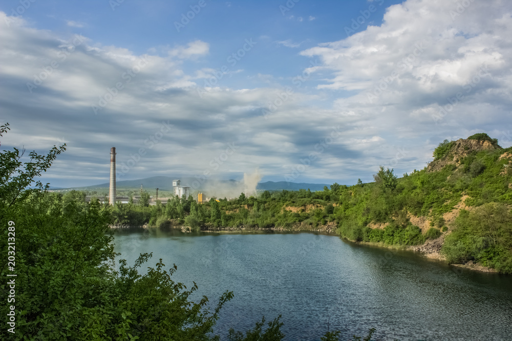 pollution concept with industrial factory and nature quarry landscape pollution concept with industrial factory and nature quarry landscape