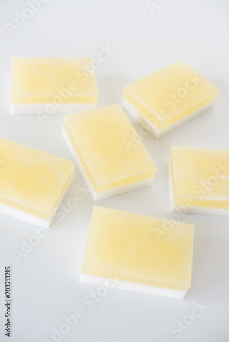 Yellow and white handmade soap bars