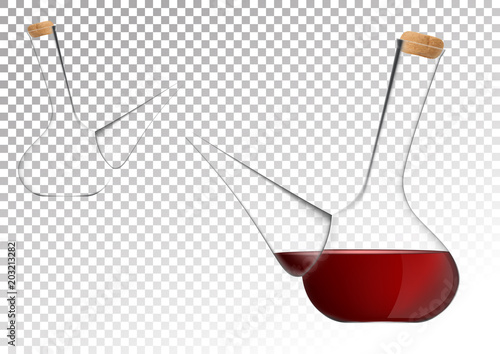 Vector illustration in photorealistic style. The image of a realistic glass transparent national spanish vessel for wine on transparent background. Serving wine with decanter