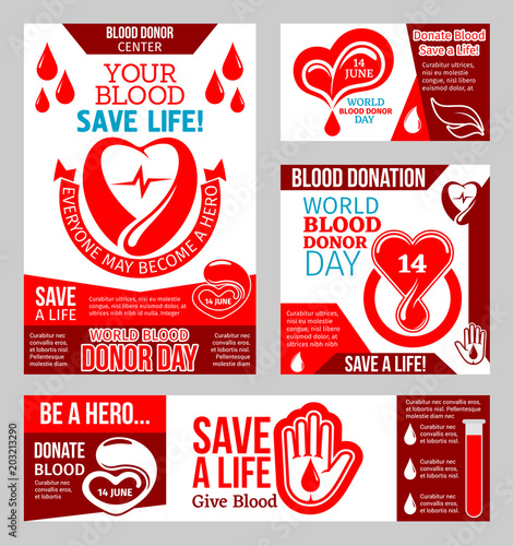 World Blood Donor Day banner with heart and drop