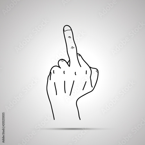 Cartoon hand in middle finger gesture, simple outline icon