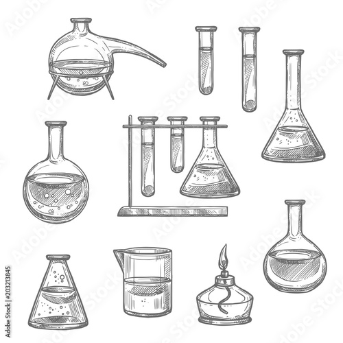 Chemical laboratory glass and equipment sketch