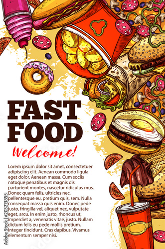 Fast food restaurant banner with takeaway menu