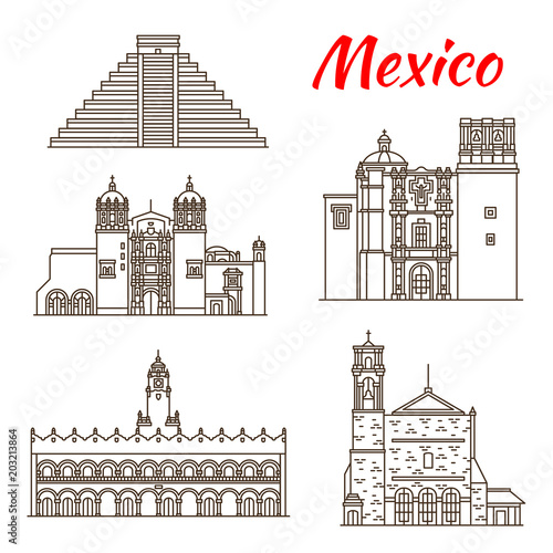 Travel landmark of ancient Mexico linear icon photo