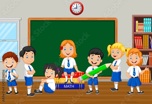 Group of elementary school kids in the class room