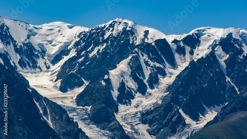 Mountain glacier landscape, blue sky, Altay republic, Russia