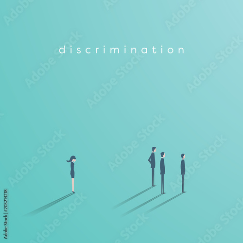 Gender discrimination in business vector concept between businesswoman and businessmen. Sex inequality symbol.
