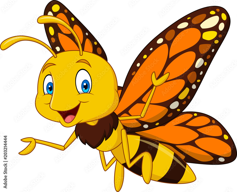 Naklejka Kreskówka szczęśliwy motyl