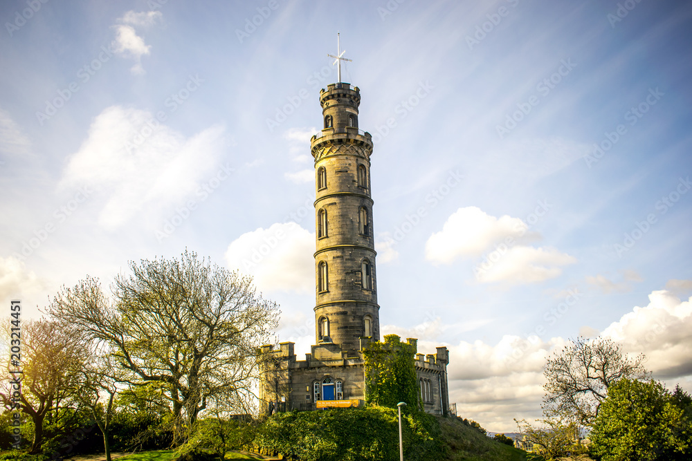 Obraz premium Nelson Monument on Calton Hill in Edinburgh, Scotland, UK