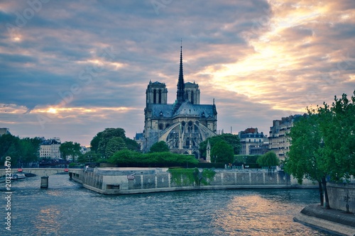 End of Day near Notre Dame de Paris Cathedral