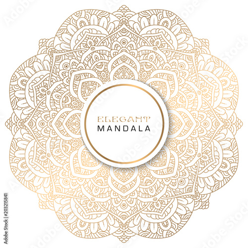 Vector round abstract circle. Mandala style, gold coloring.
