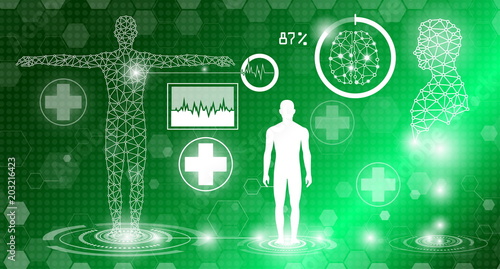 abstract background technology concept in green light,human body heal,technology modern medical science in future and global international medical with tests analysis clone DNA human