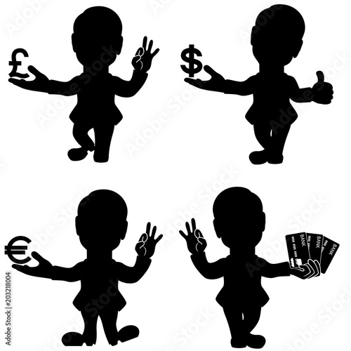 Set of man silhouettes with currency sign