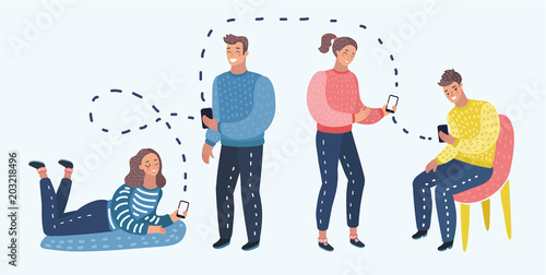 Students Group With Smart Cell Phone Social Network Communication Concept Vector Illustration photo