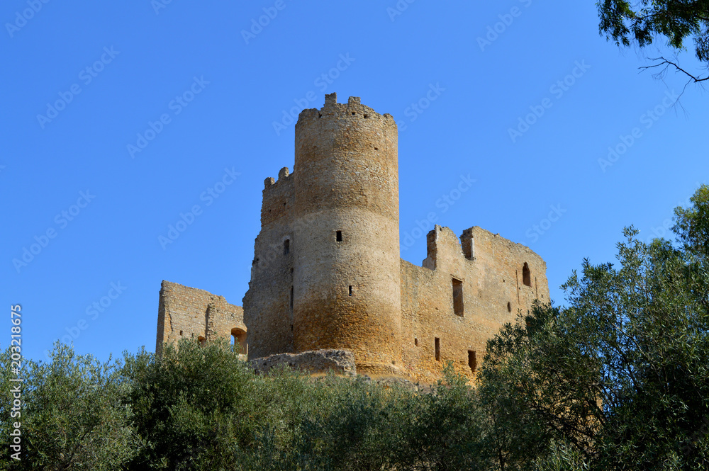 View of Mazzarino Medieval Castle with a Natural Frame, Caltanissetta, Sicily, Italy, Europe