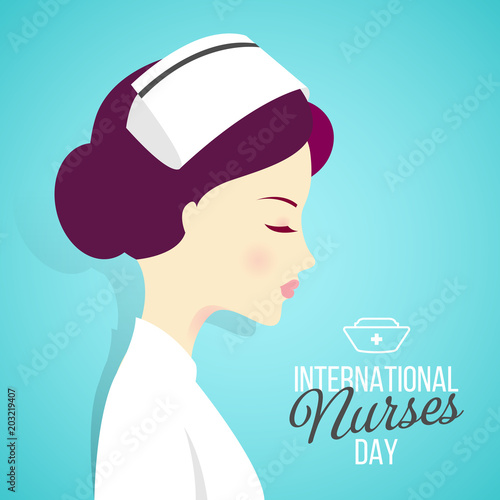 Internationak nurses day banner with woman nurses on blue background