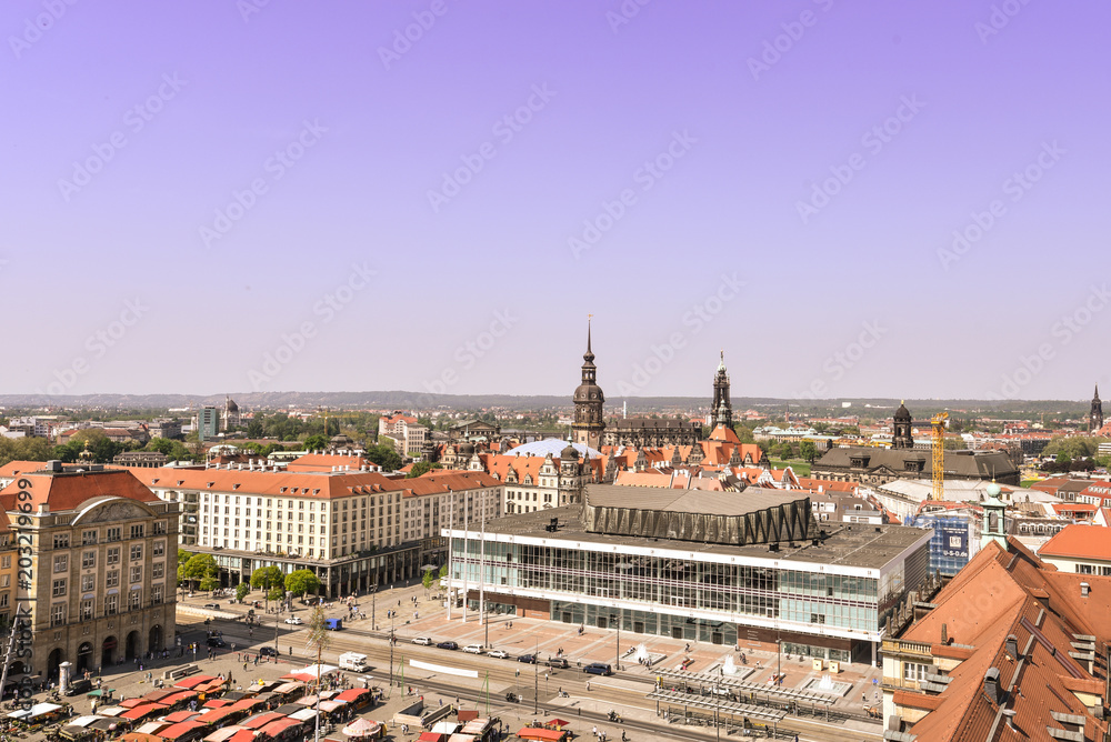 Panorama of the city skyline at in Dresden, Saxony, Germany, Europe.