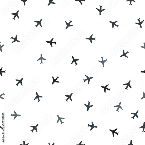 Airplane pattern. Plane seamless texture. Planes in the sky. Endless illustration, image. Creative, luxury gradient style. Print card, cloth, clothing, wrap, wrapper, web, cover, label, banner, poster