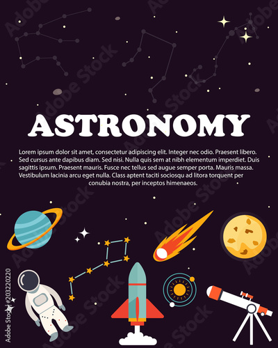 Astronomy study. Education and science layout concepts. Flat modern style.