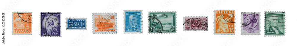 Stamps mail close up. - obrazy, fototapety, plakaty 