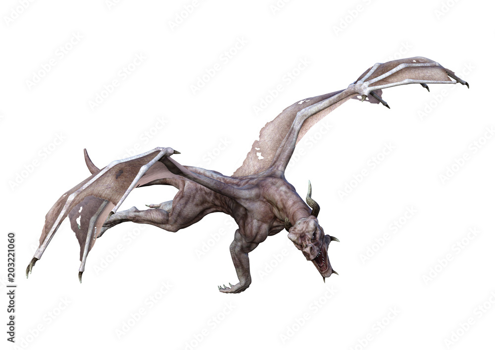 Fototapeta premium 3D Rendering Fantasy Vampire Dragon on White