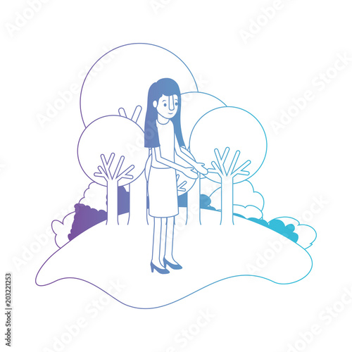 isometric woman in field landscape avatar character vector illustration design